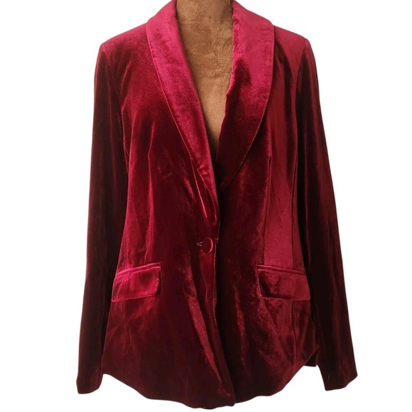 INC International Concepts Jackets & Blazers - NWT International Concepts Velvet Blazer Jacket Petite M Burgandy Red Valentine